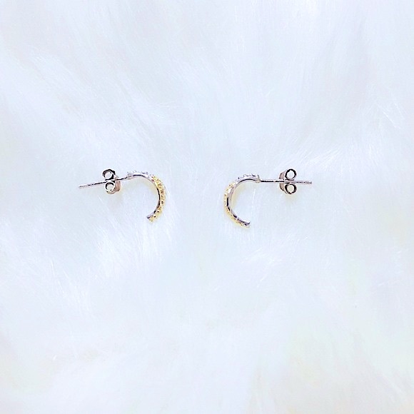 Rare Dainty JCM Gold & 925s Sterling Textured Twisted Hoop Mini Earring STAMPED - Picture 1 of 15